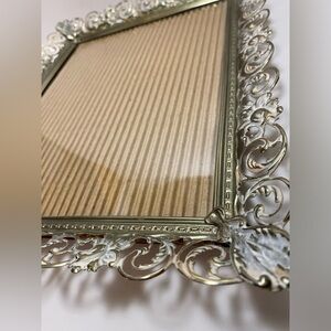 Vintage White Gold Ornate Metal Standing Picture Frame 12”